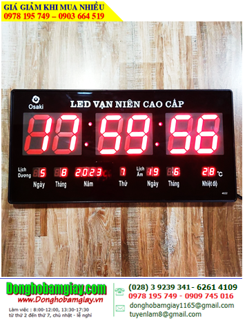 OSAKI 4622; Đồng hồ LED (có Dương và Âm Lịch) /Giờ-Phút-Thứ -Ngày-Tháng-Năm và Nhiệt độ, Độ ẩm 